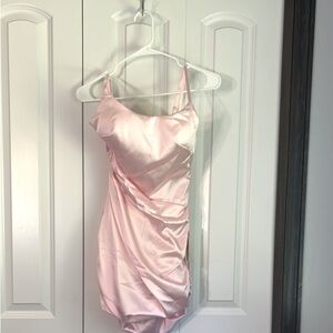 Elegant Pink Satin Mini Dress